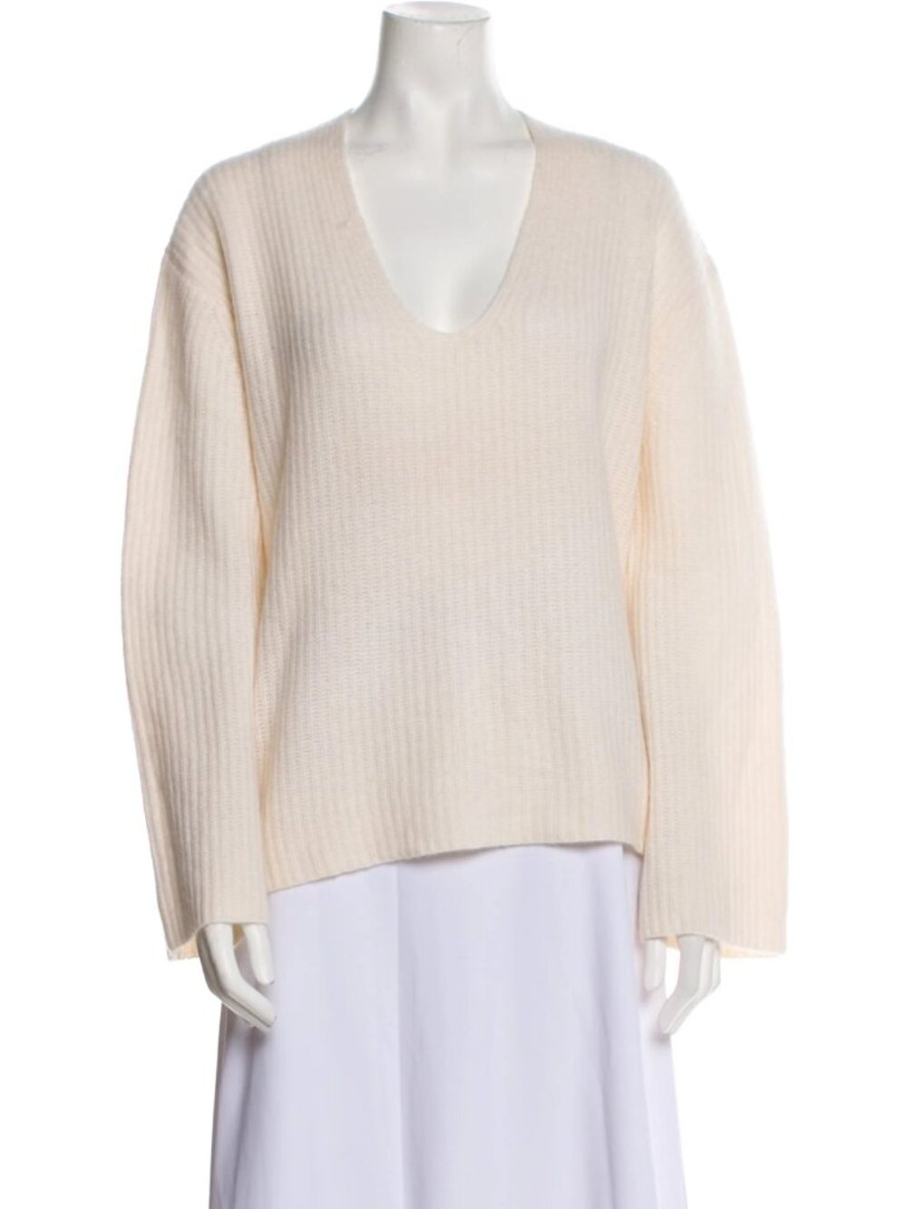 360 Cashmere Ribbed V-Neck Sweater Ivory M